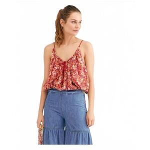 Free People Red Floral Cropped Daisy Babe Tank Small